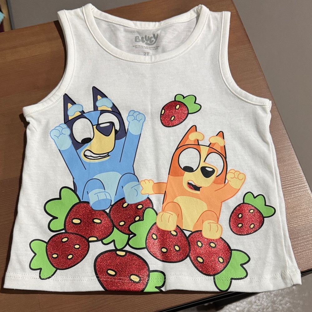NWOT - Bluey Kids Tank Top - White with Blue and Orange Characters